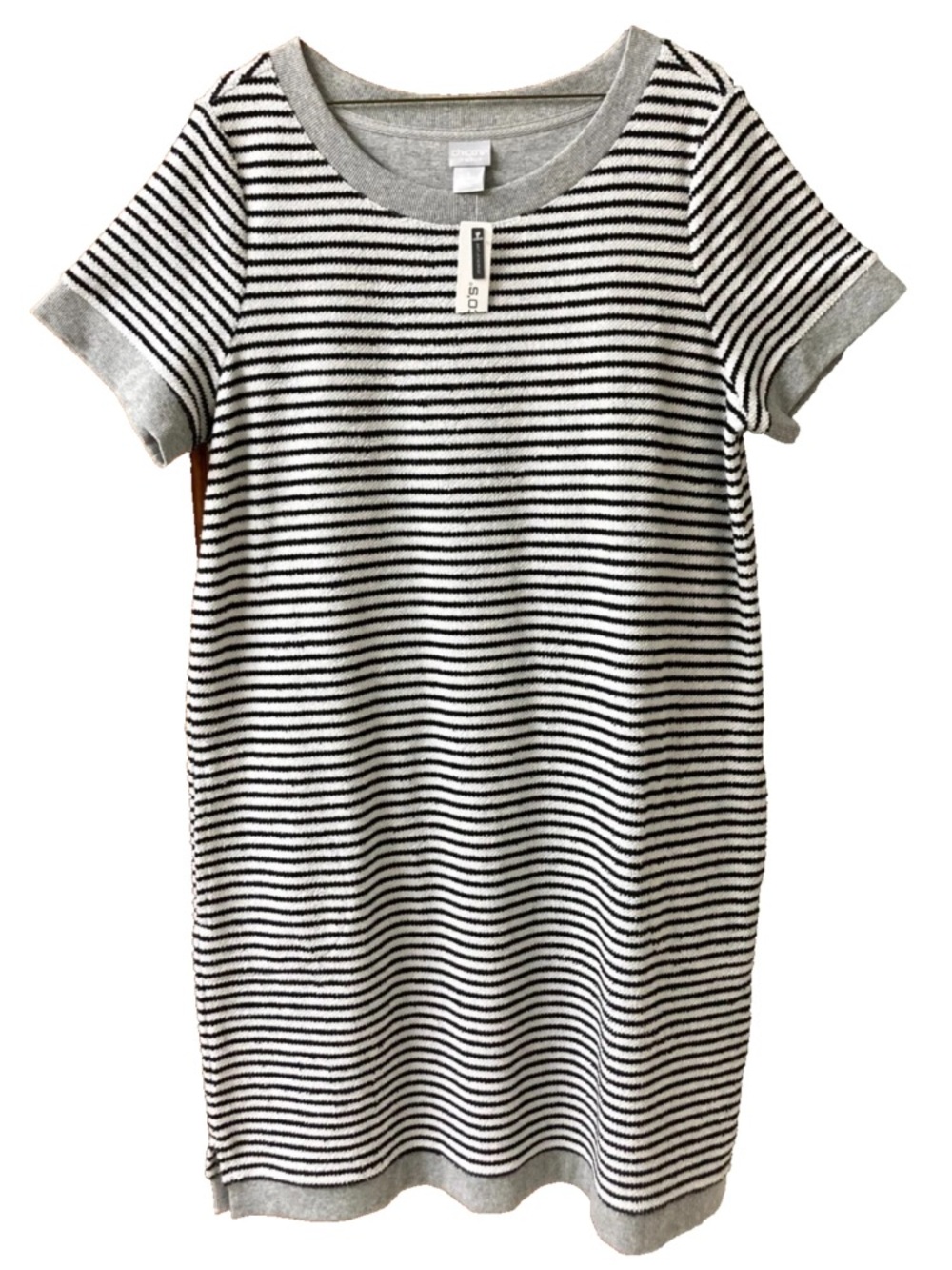 NWT Chico’s Women’s 2 Sweater Dress 90% Cotton Zenergy Short Sleeve Knit Casual